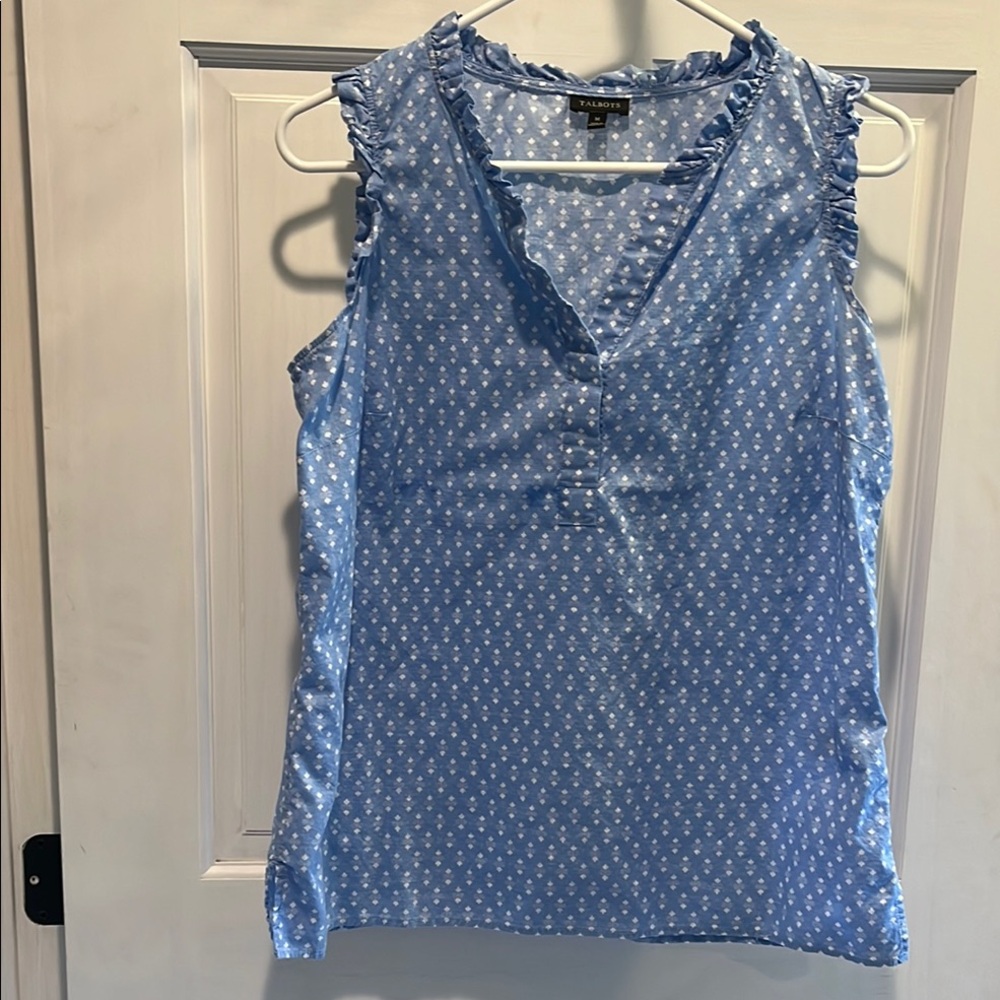 Talbots Light Blue Sleeveless Blouse with Ruffle Detail
